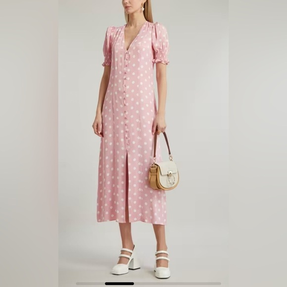 NWT SLEEPER Bella Pink and White Polka-Dot Midi Spring Dress - Picture 1 of 6